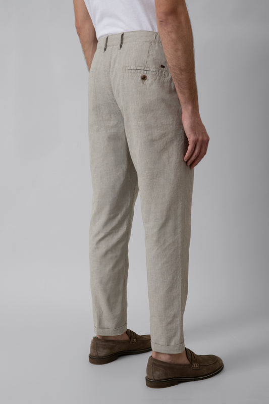 Pants in a linen-cotton blend with a micro houndstooth pattern