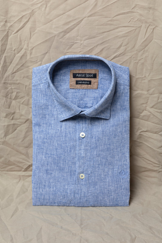 Camicia collo classico in tinto filo misto lino cotone