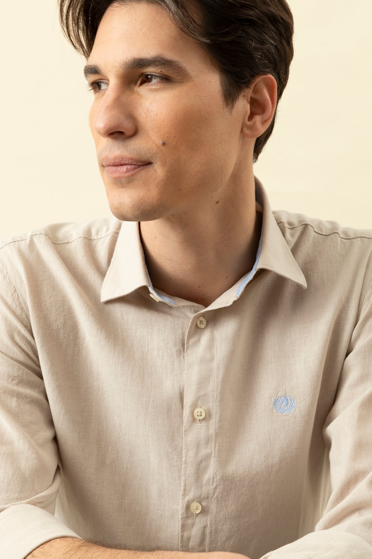 Classic collar shirt in linen-cotton blend