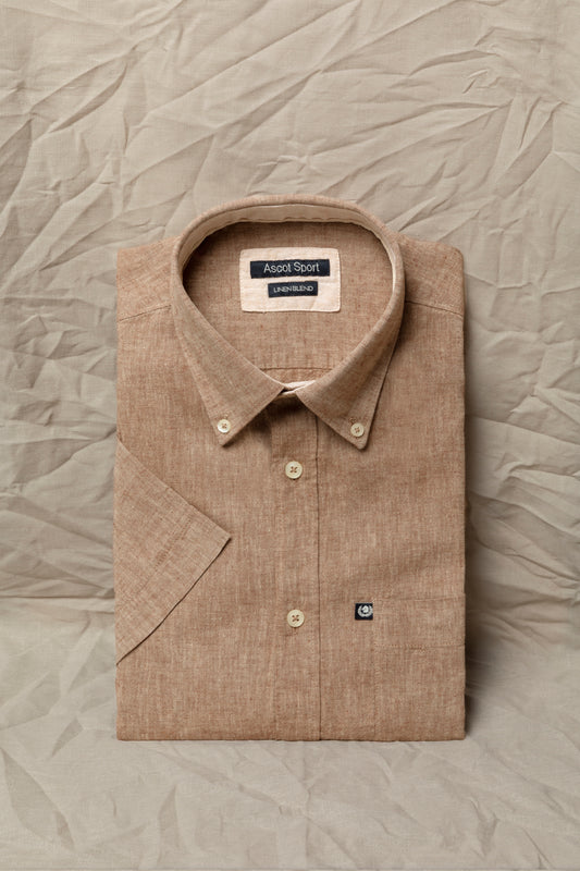 Camicia manica corta button down misto Lino Cotone