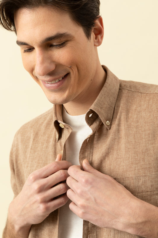 Camicia manica corta button down misto Lino Cotone