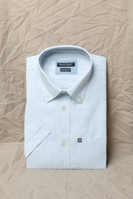Camicia manica corta button down in misto lino cotone