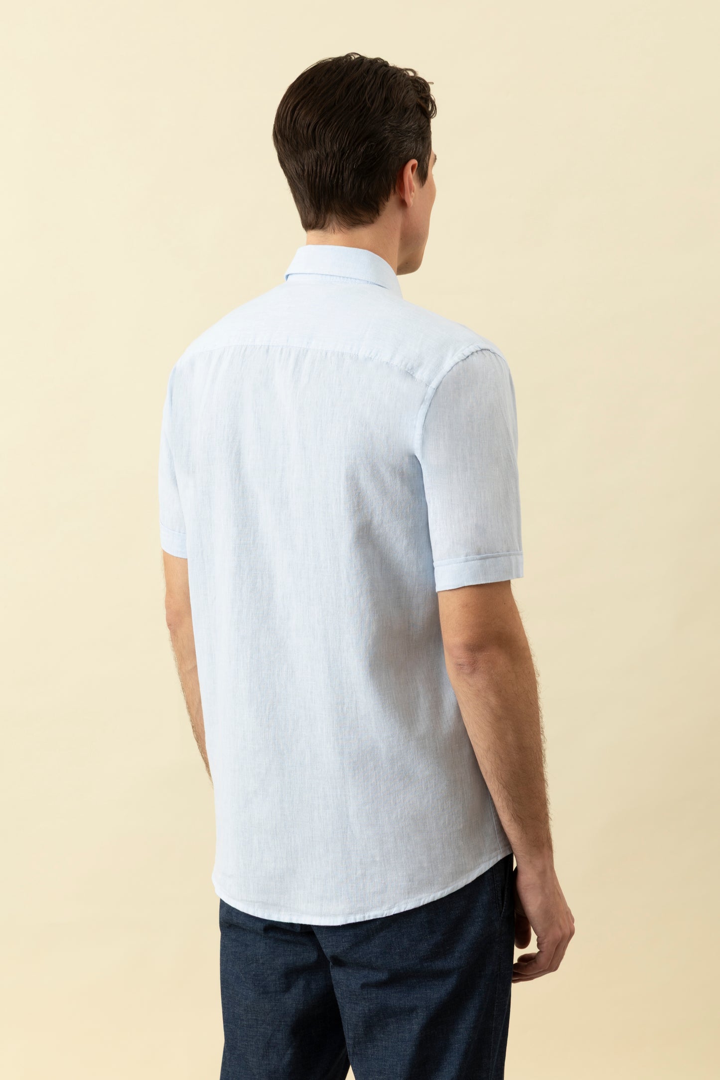 Camicia manica corta button down in misto lino cotone