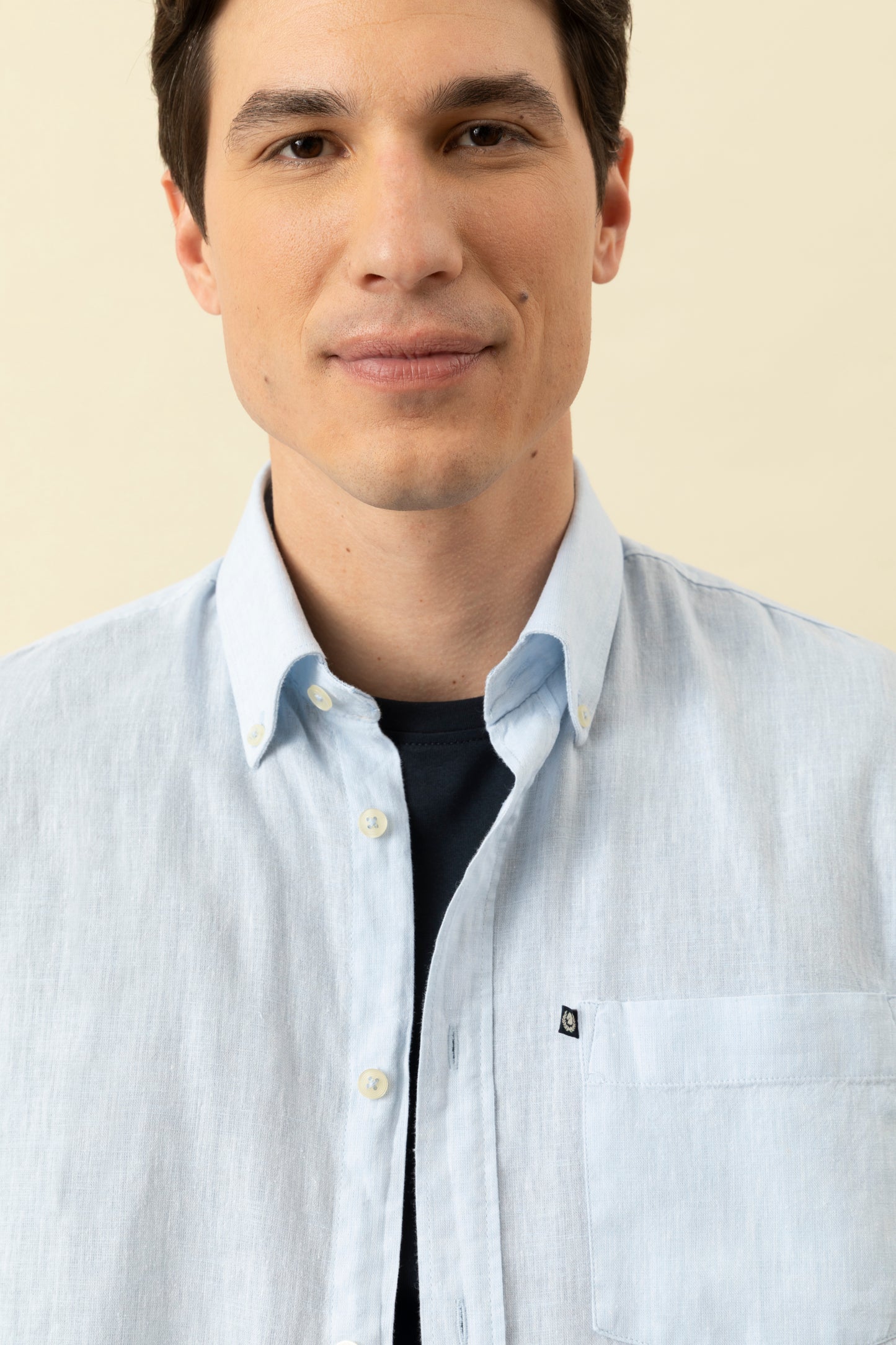 Camicia manica corta button down in misto lino cotone