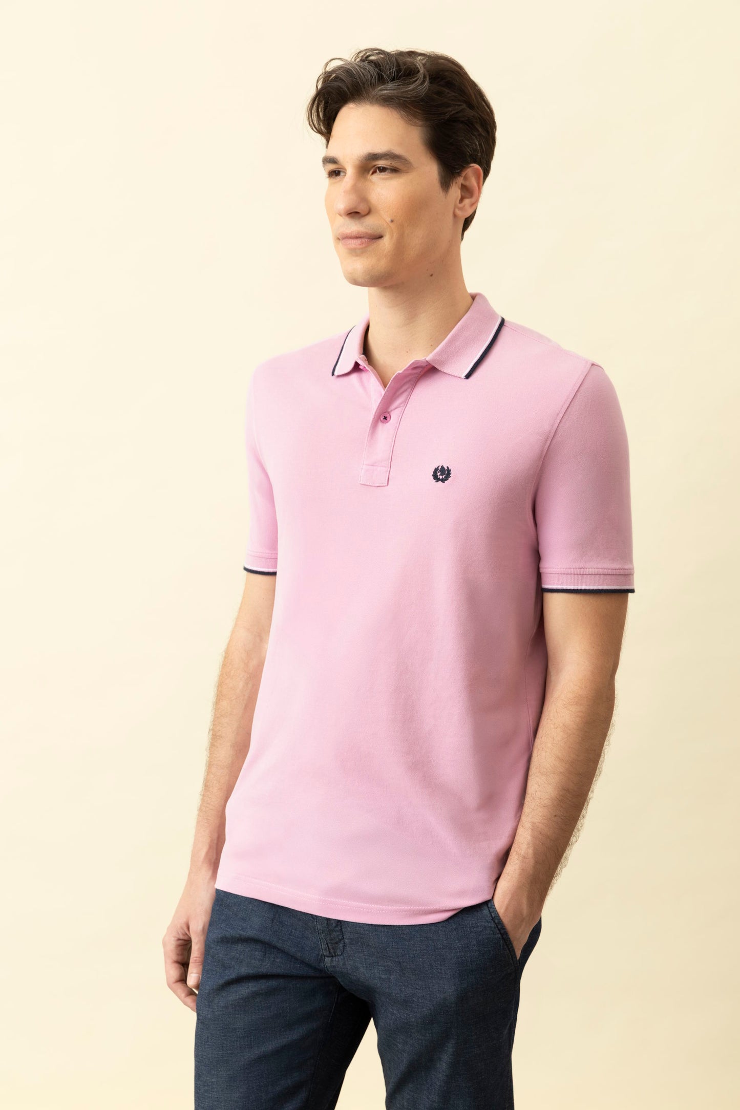 Cotton piqué polo shirt with logo under the collar and double contrast on collar and cuffs