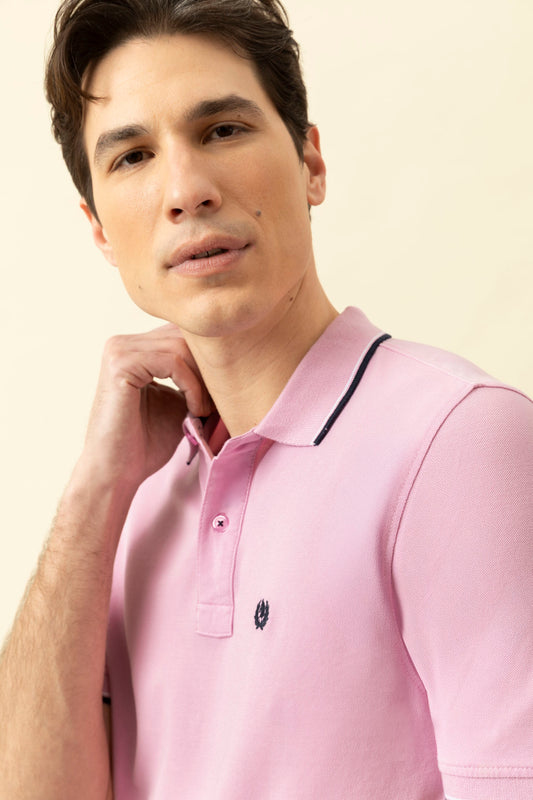 Cotton piqué polo shirt with logo under the collar and double contrast on collar and cuffs