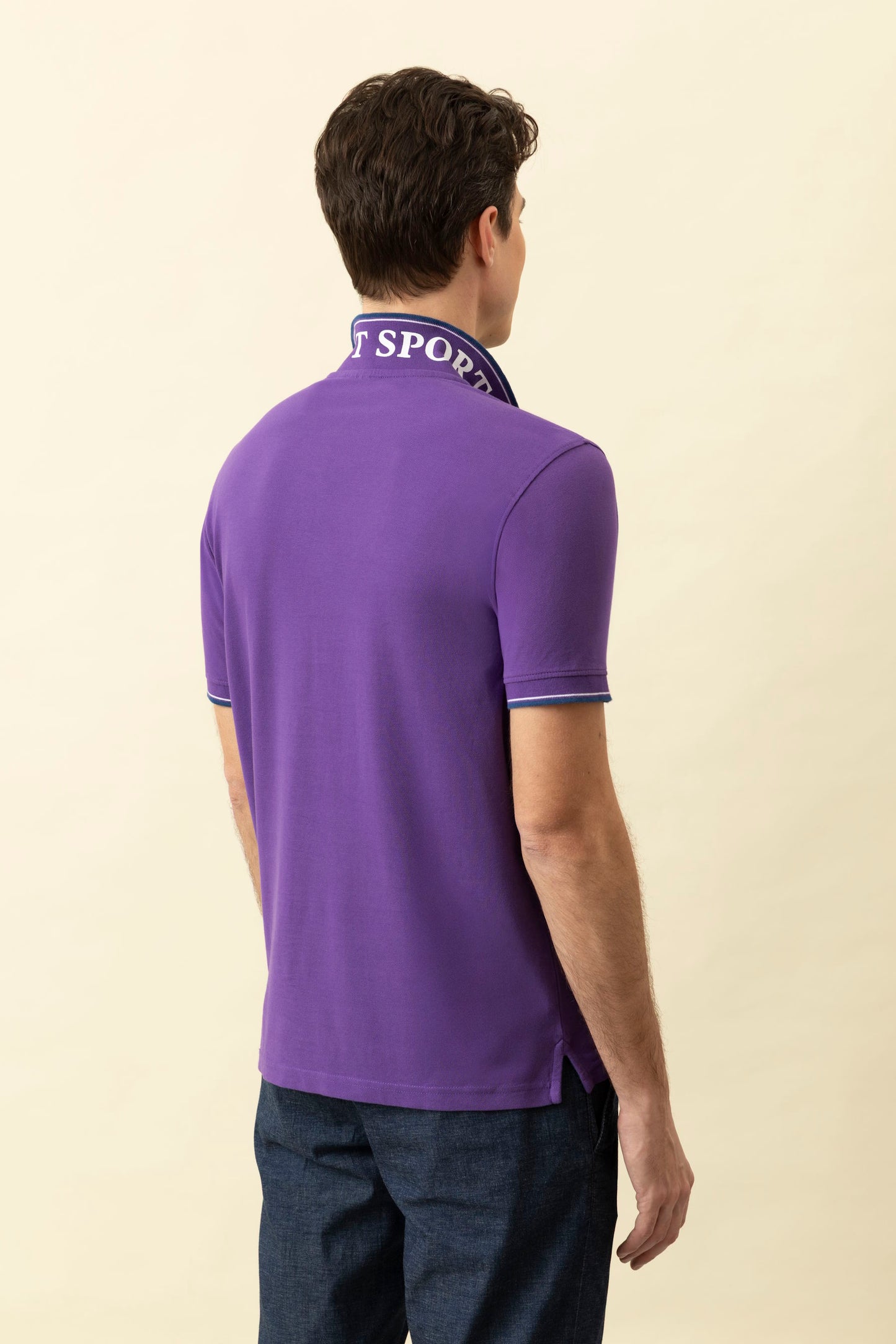 Cotton piqué polo shirt with logo under the collar and double contrast on collar and cuffs