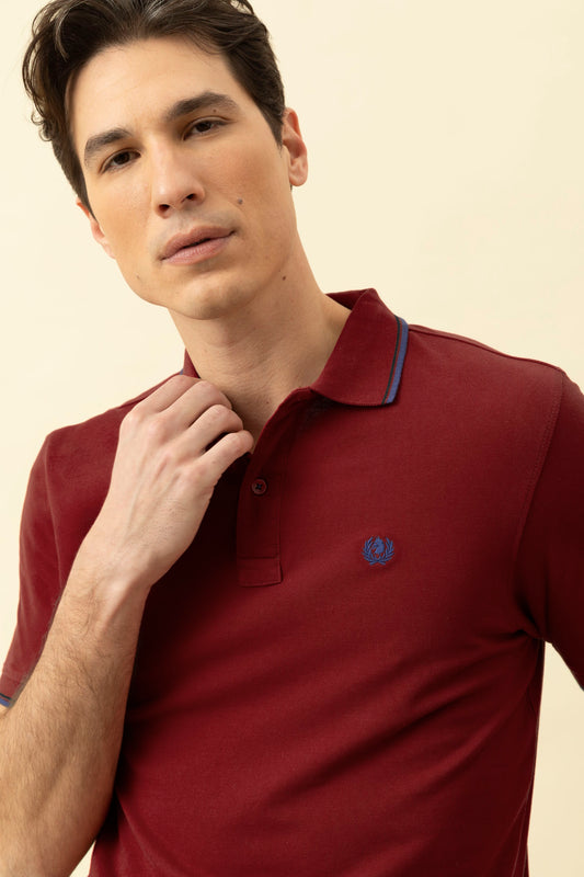 Cotton piqué polo shirt with logo under the collar and double contrast on the collar and cuffs