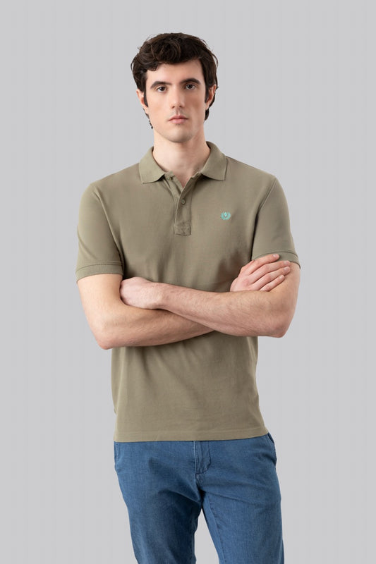 Polo in piquet di cotone con logo ricamato a contrasto