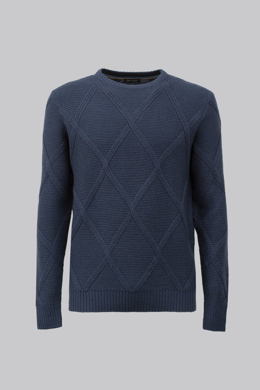 Crew neck sweater with diamond pattern