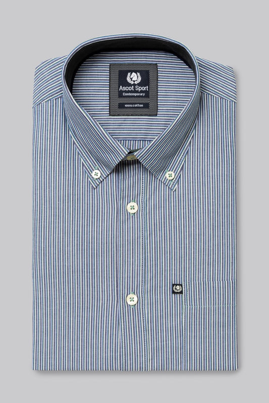 Camicia button down con taschino in popeline fantasia micro riga
