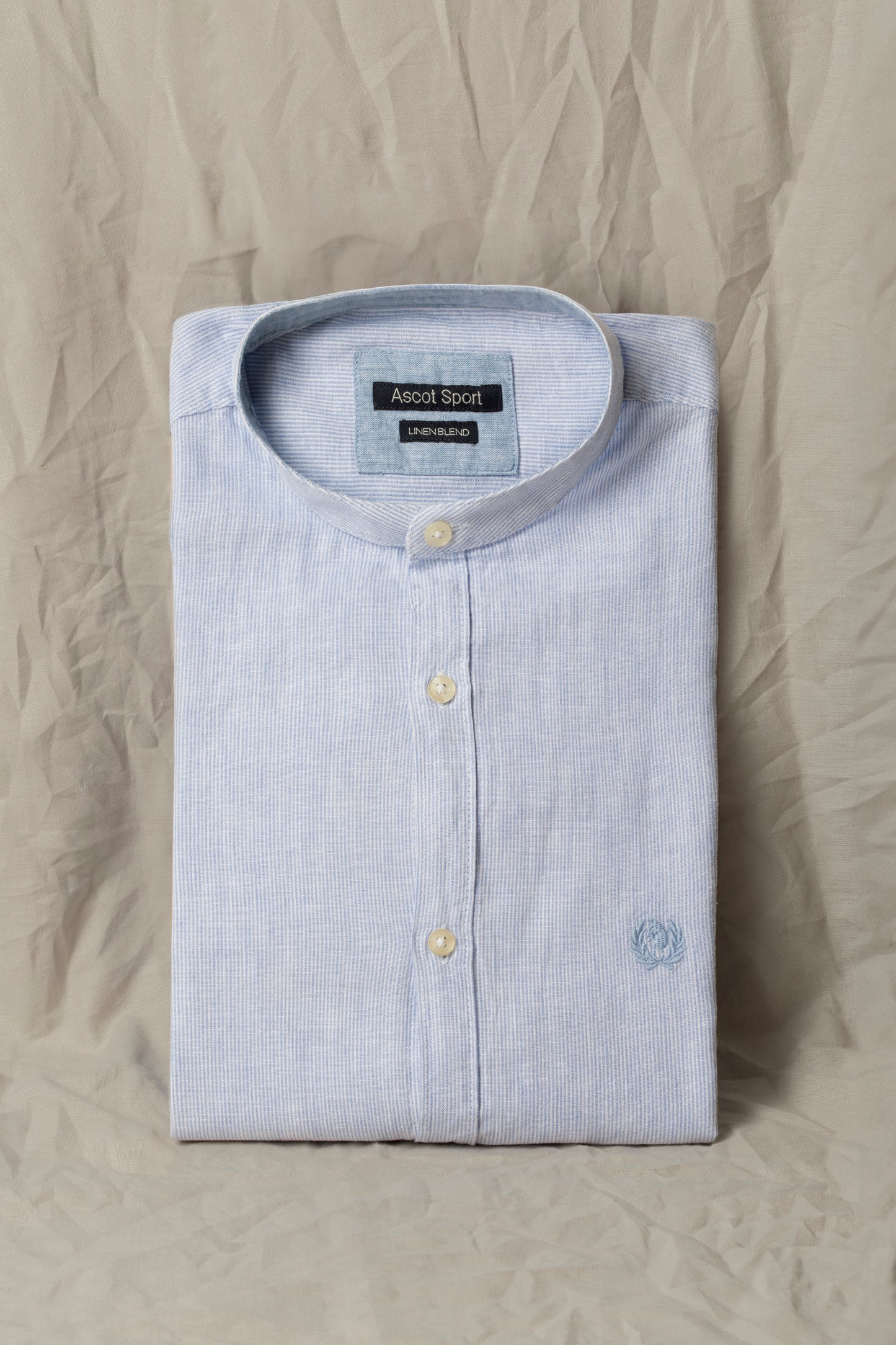 Shirt in cotton linen blend with Korean collar