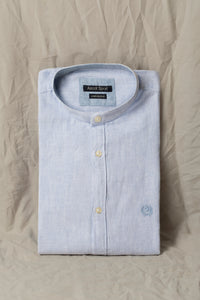 Camicia in misto lino cotone collo corea