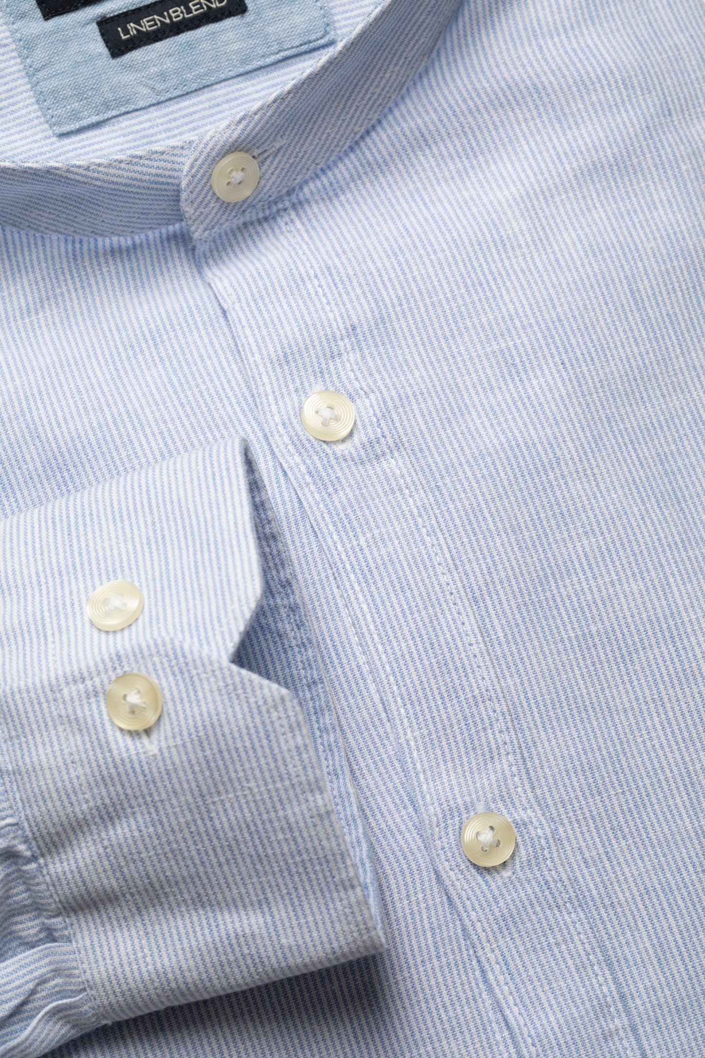 Shirt in cotton linen blend with Korean collar