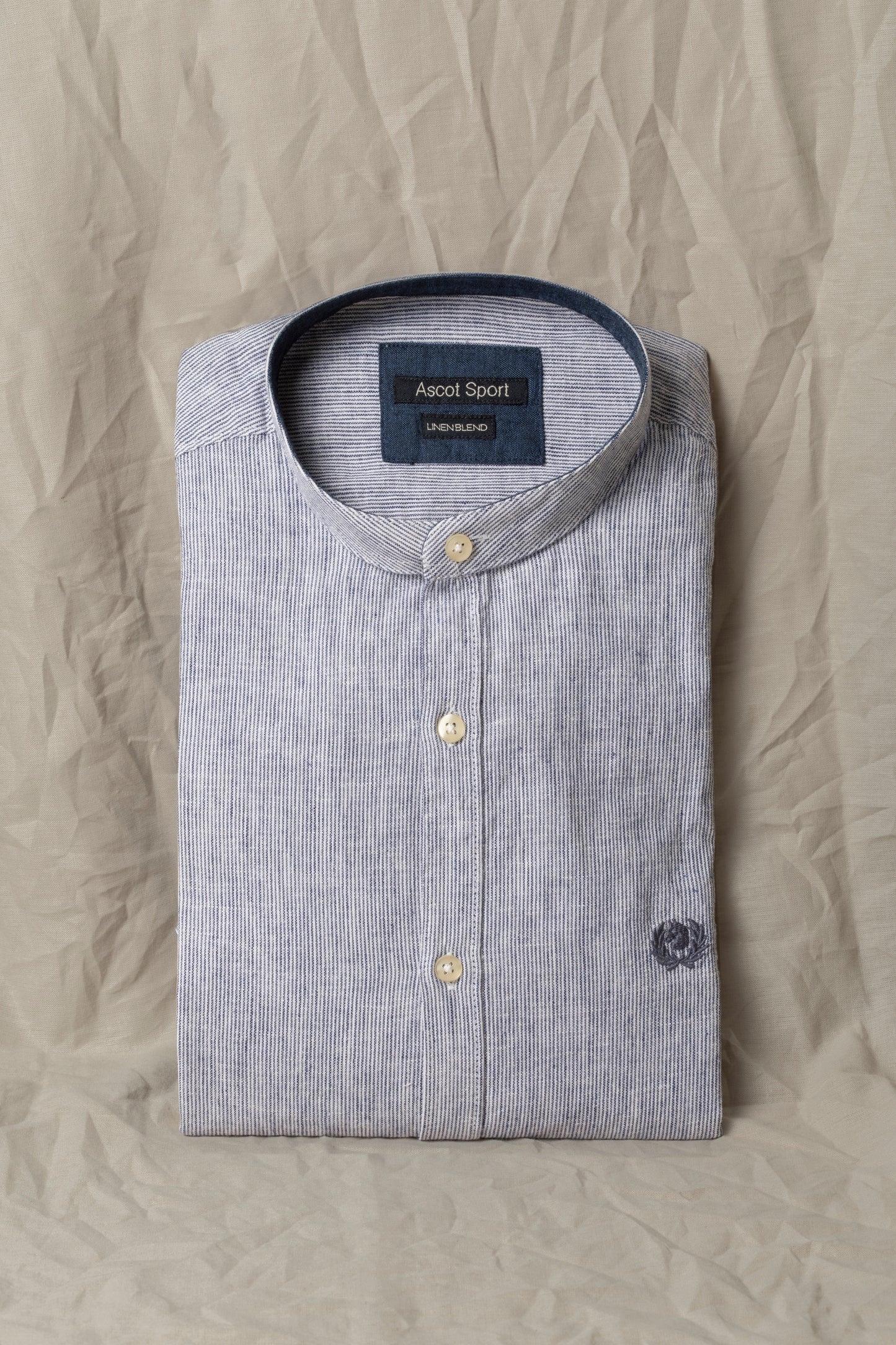 Camicia in misto lino cotone collo corea