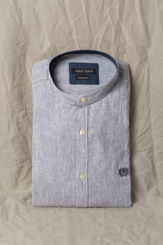 Camicia in misto lino cotone collo corea