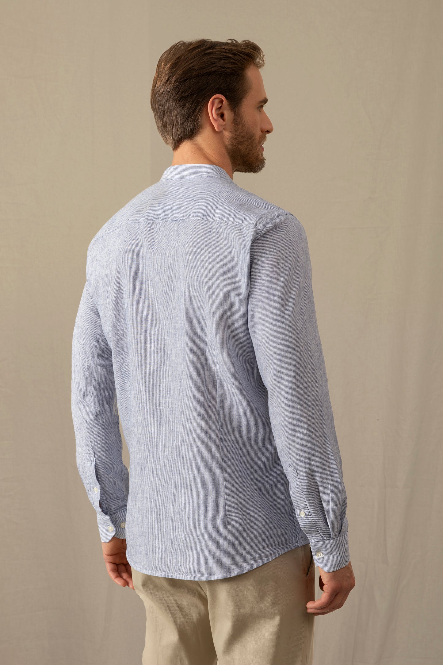 Camicia in misto lino cotone collo corea