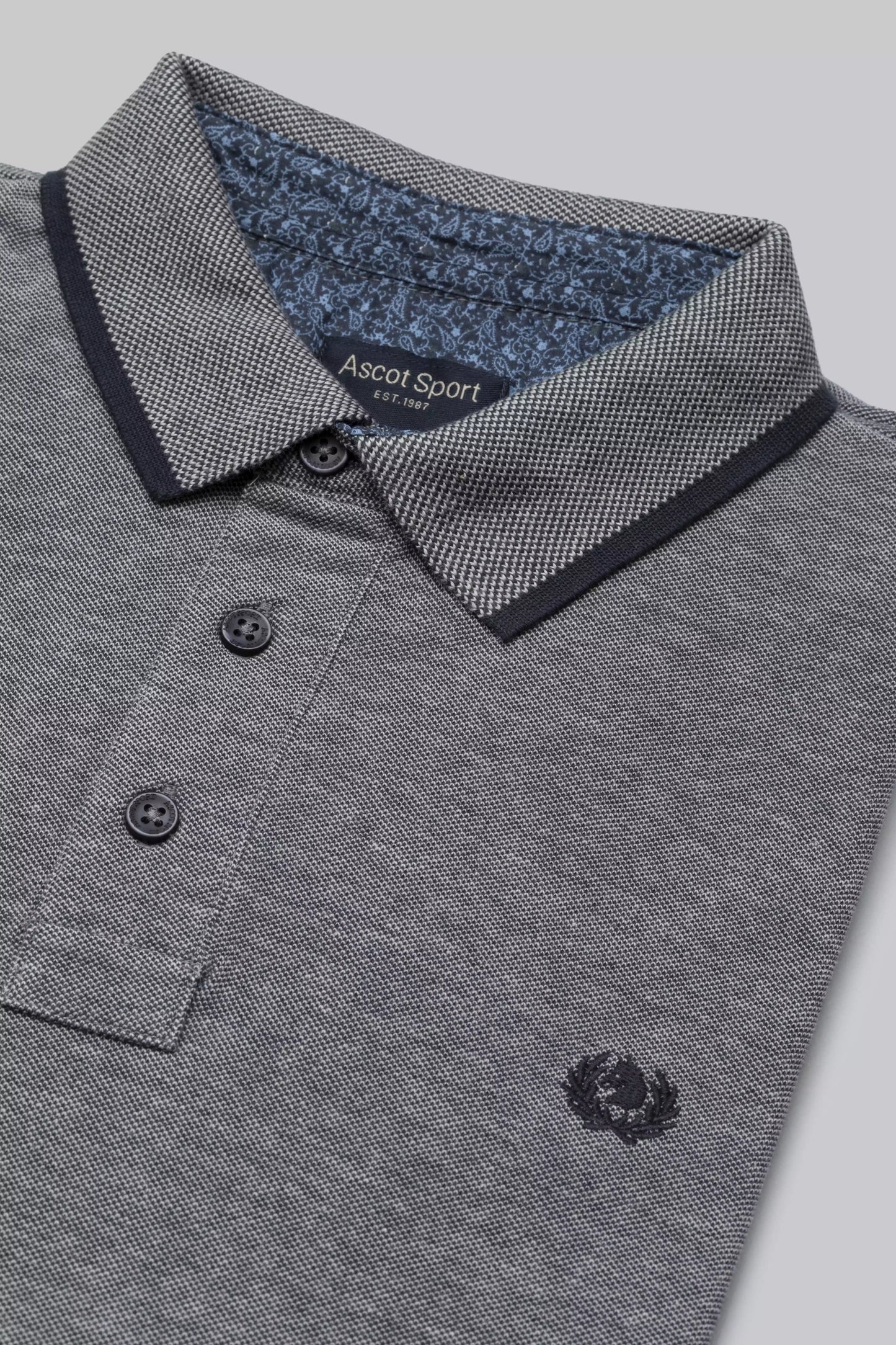 Two-tone effect long-sleeved polo shirt with inside neck print