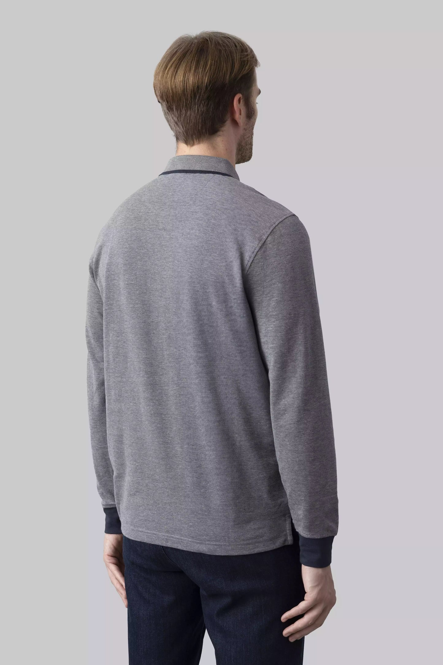 Two-tone effect long-sleeved polo shirt with inside neck print