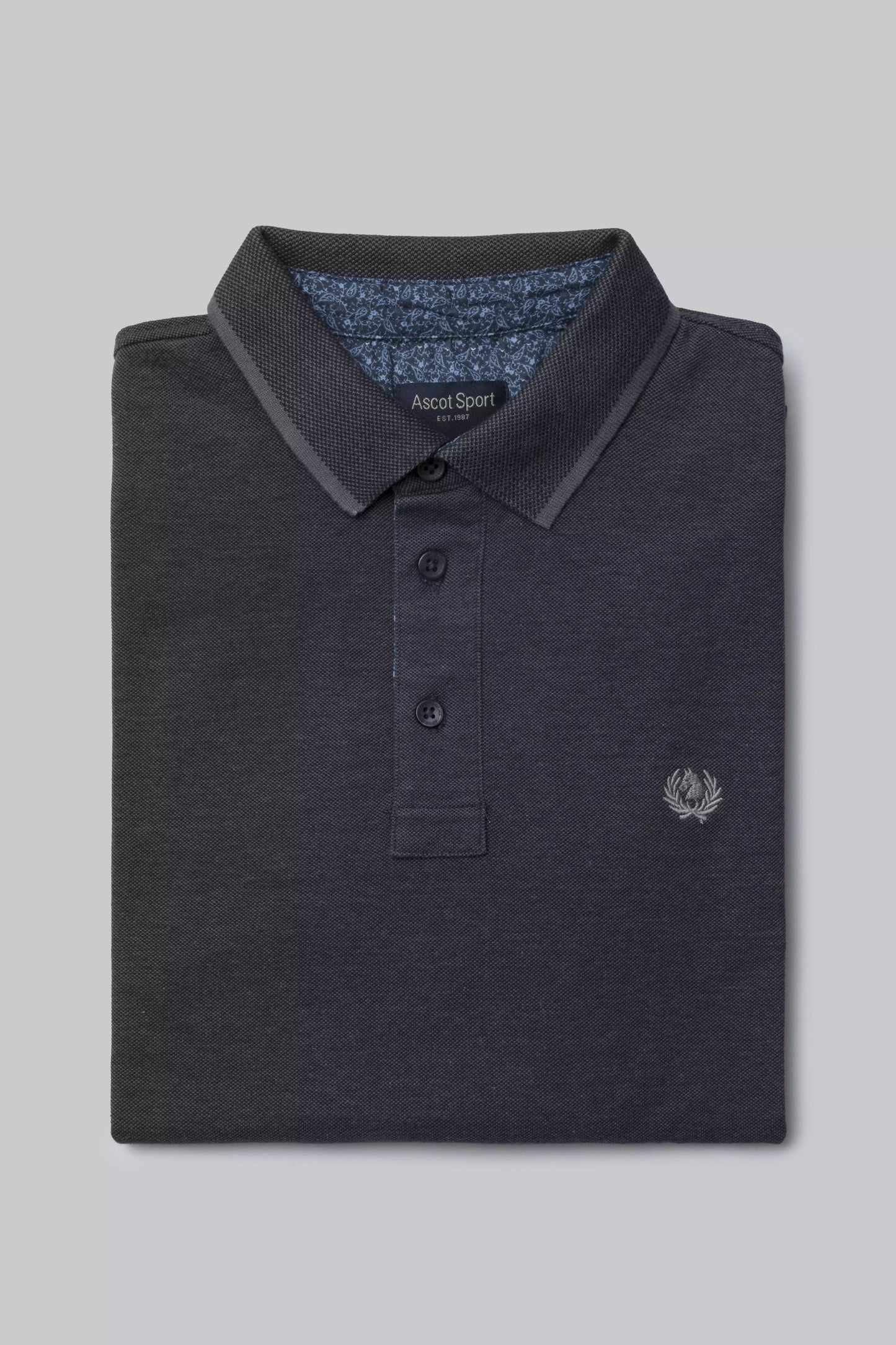 Two-tone effect long-sleeved polo shirt with inside neck print