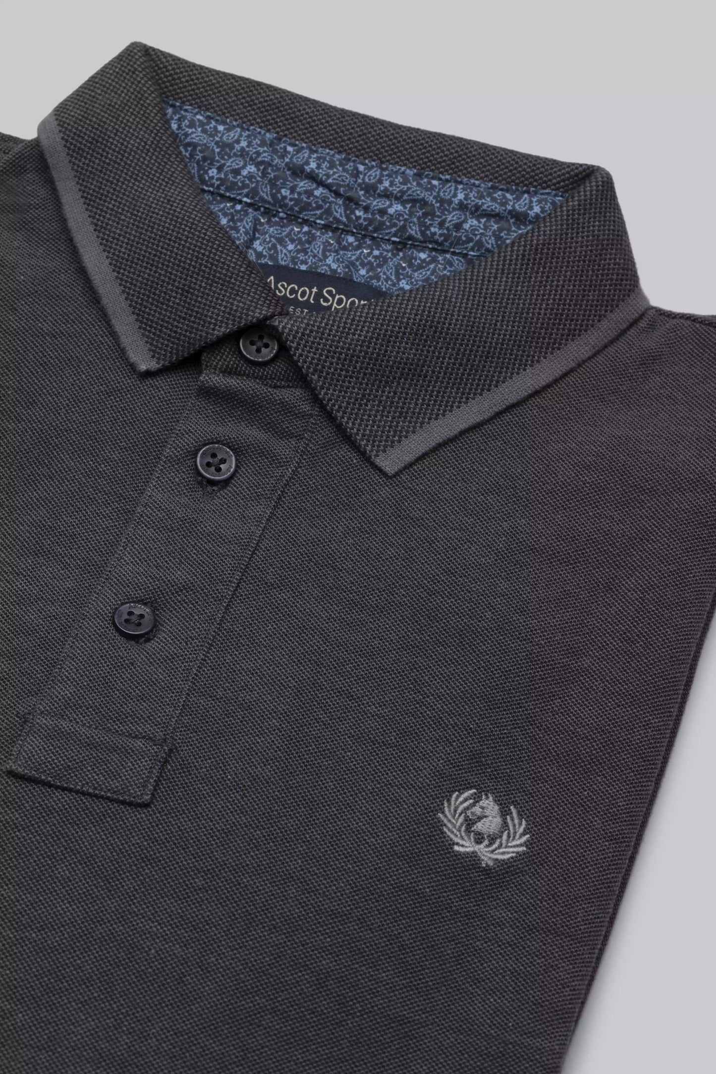 Two-tone effect long-sleeved polo shirt with inside neck print