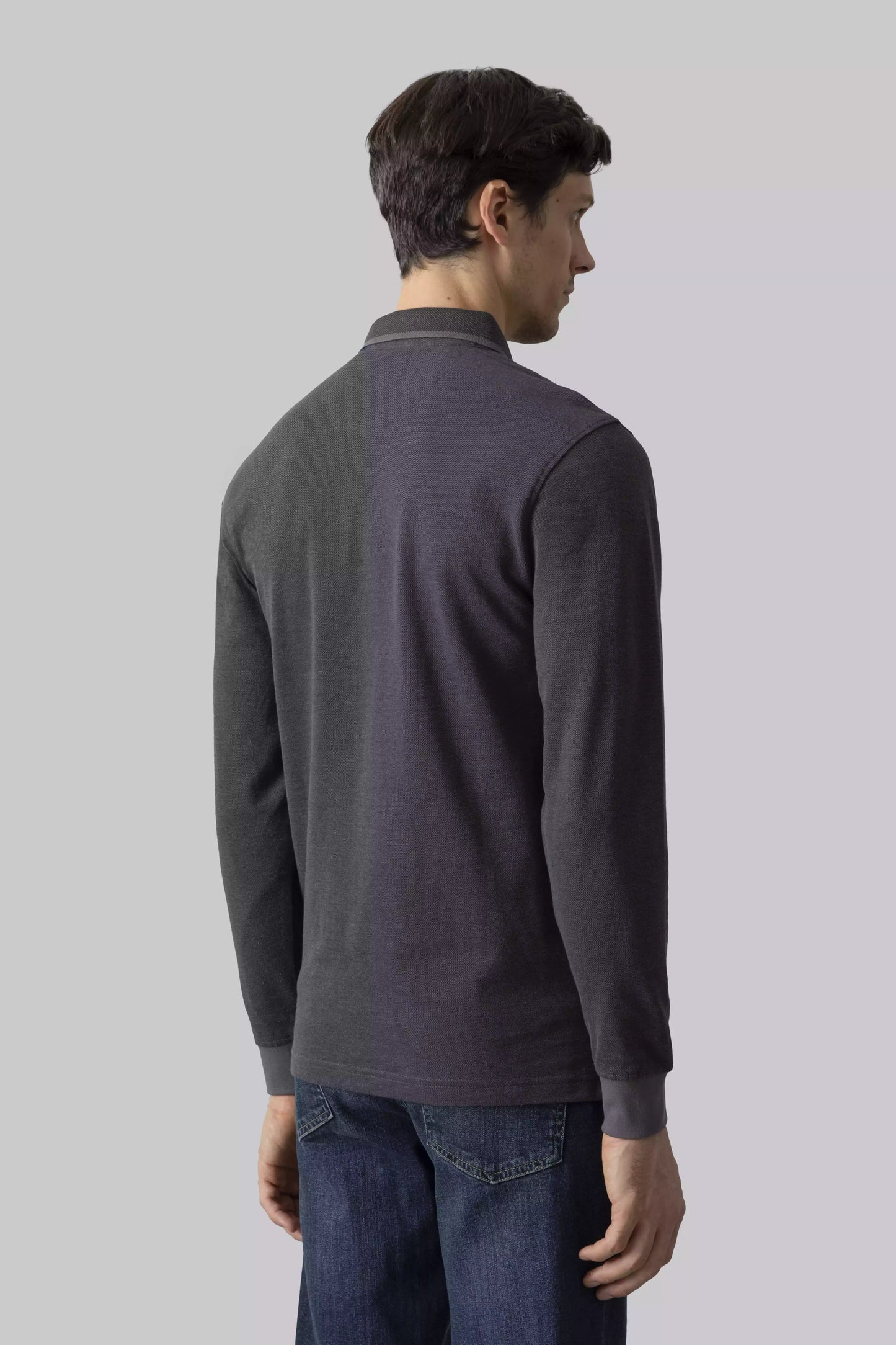 Two-tone effect long-sleeved polo shirt with inside neck print