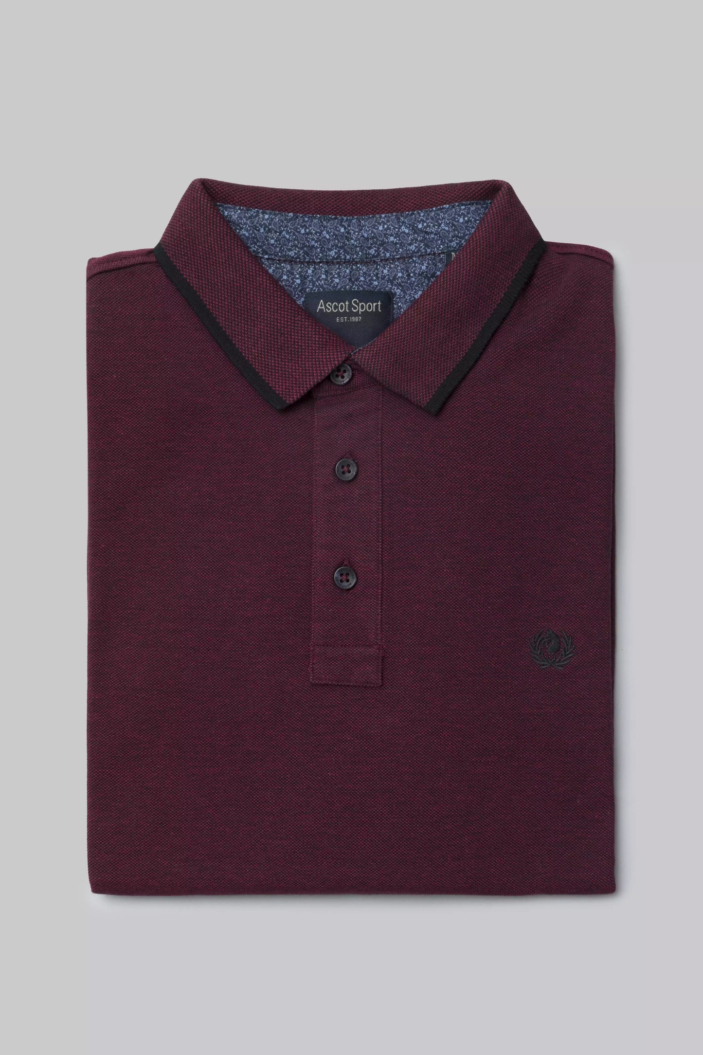 Two-tone effect long-sleeved polo shirt with inside neck print