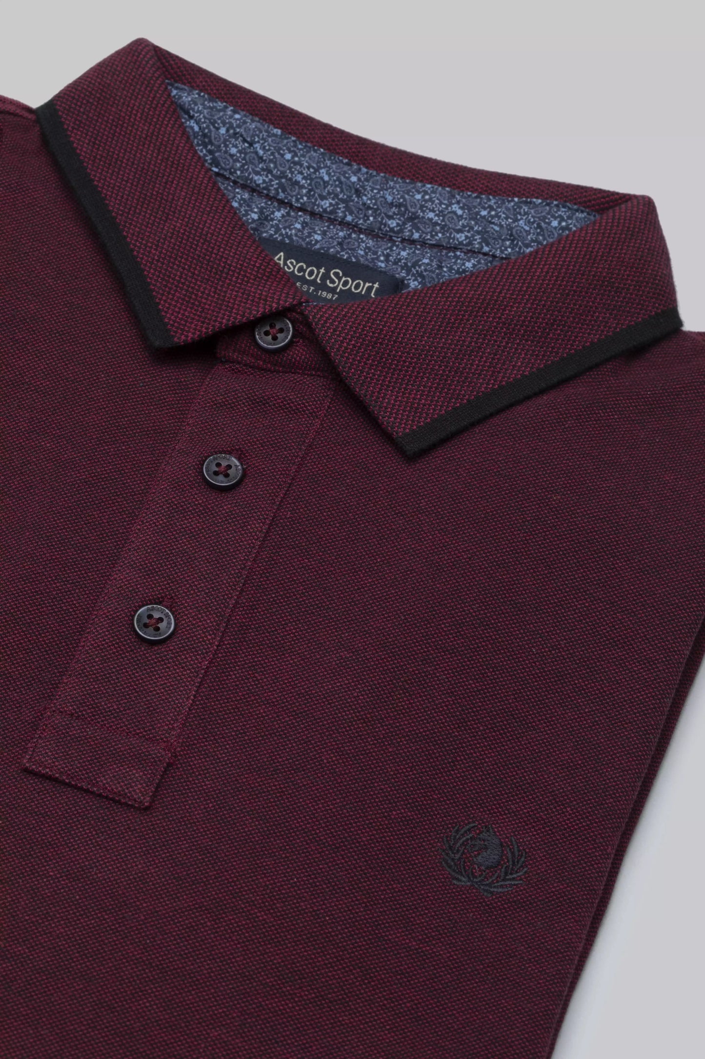 Two-tone effect long-sleeved polo shirt with inside neck print