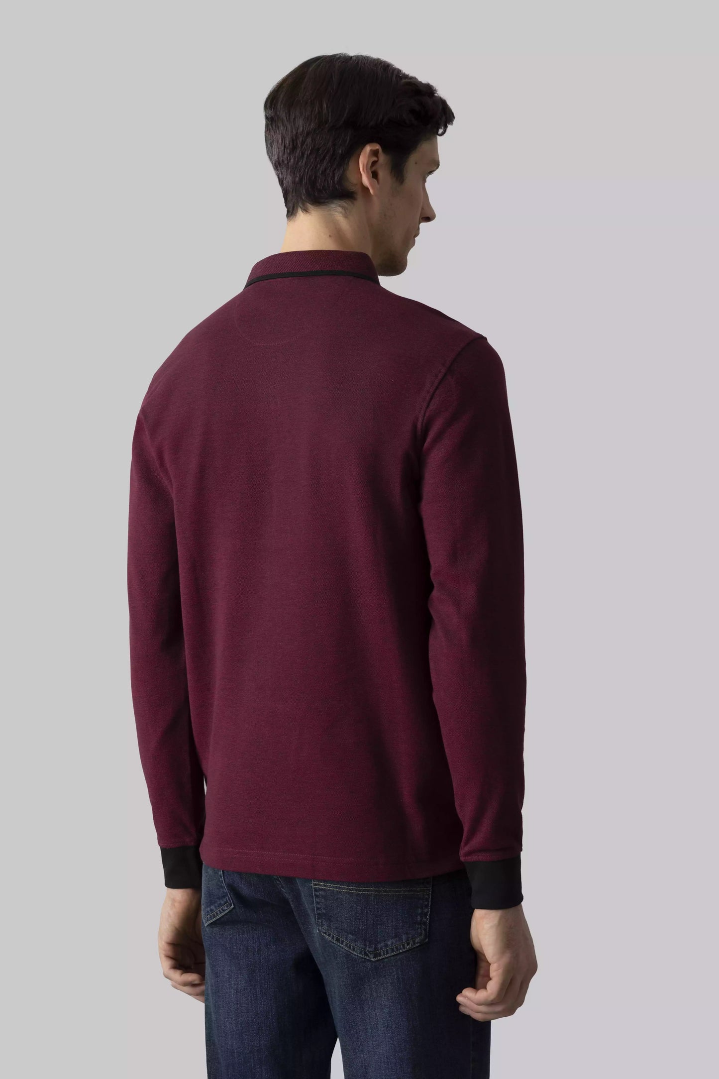 Two-tone effect long-sleeved polo shirt with inside neck print
