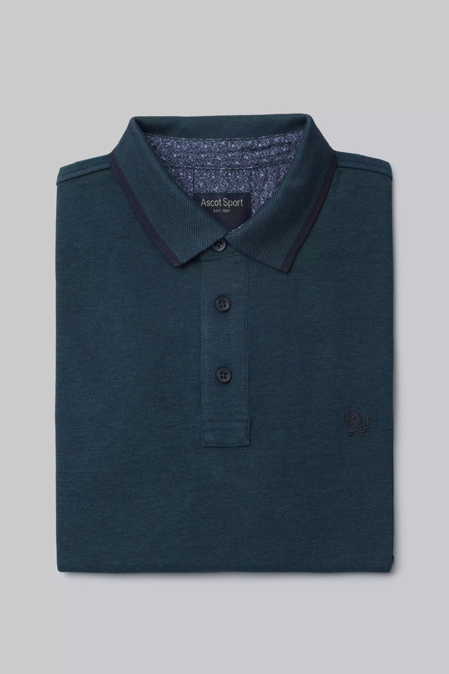 Two-tone effect long-sleeved polo shirt with inside neck print