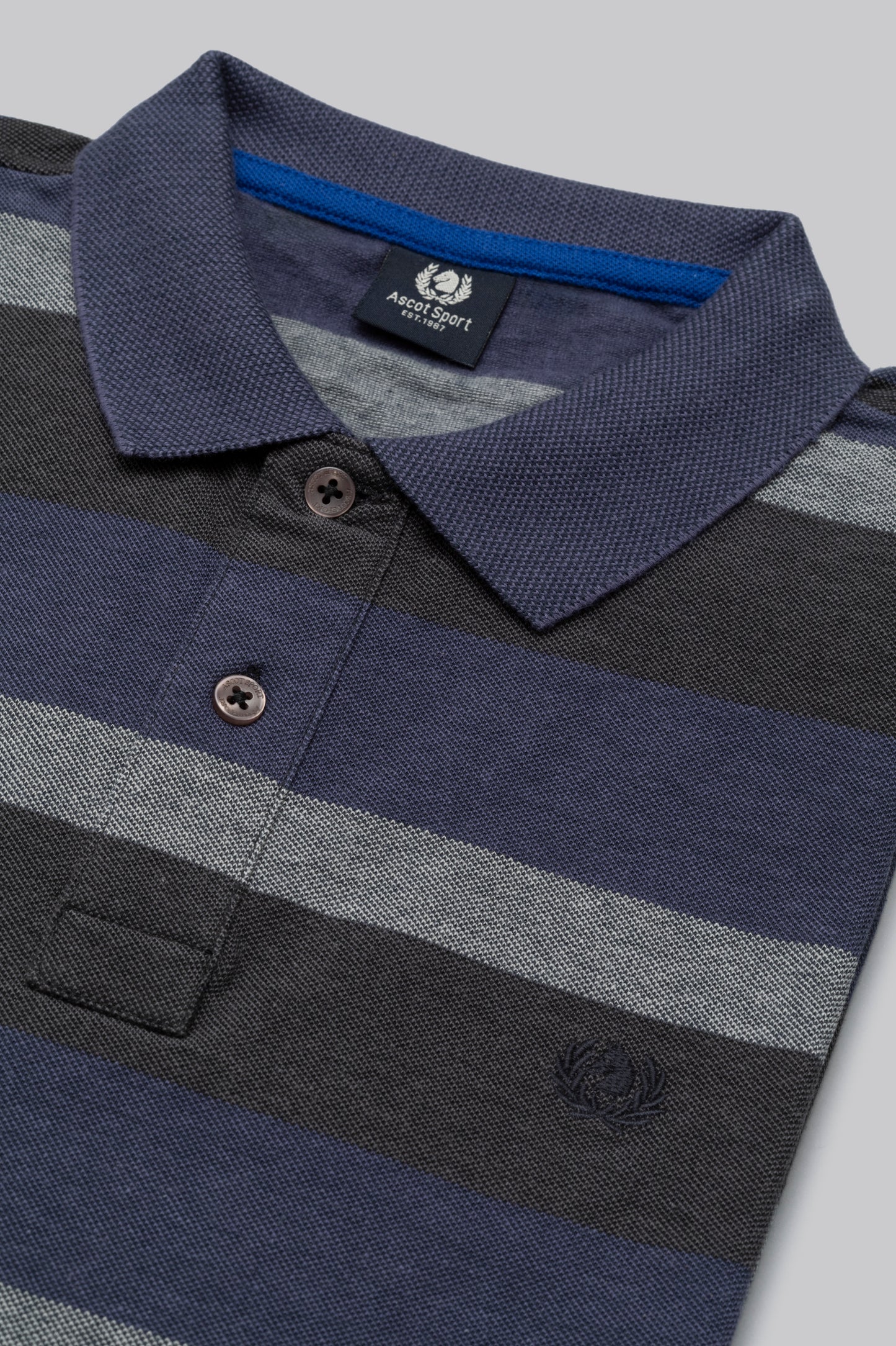 Long sleeve polo shirt with two-tone effect multicolored stripe