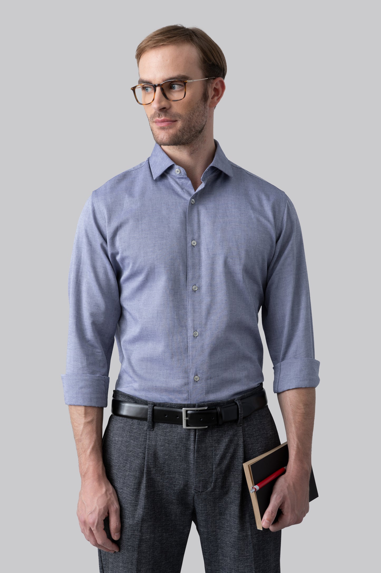 Camicia collo classico in cotone jacquard
