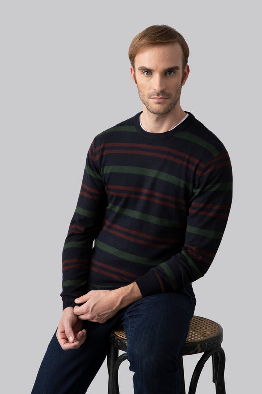 Multicolored striped crew neck sweater