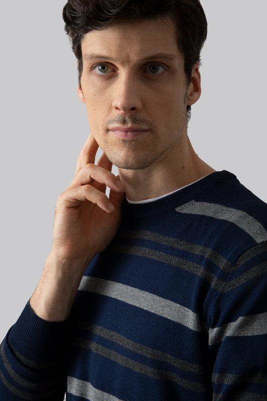 Multicolored striped crew neck sweater