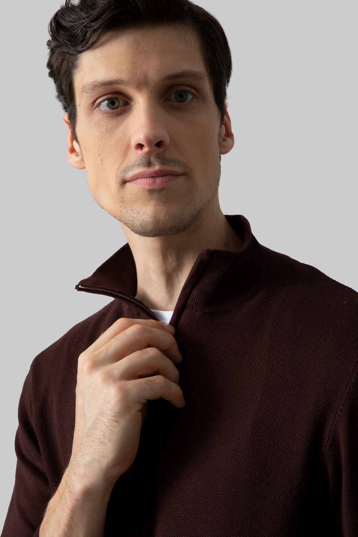 Maglia mezza zip con punto jacquard