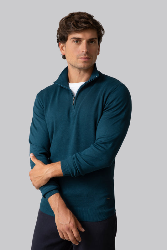 Half-zip sweater with jacquard stitch