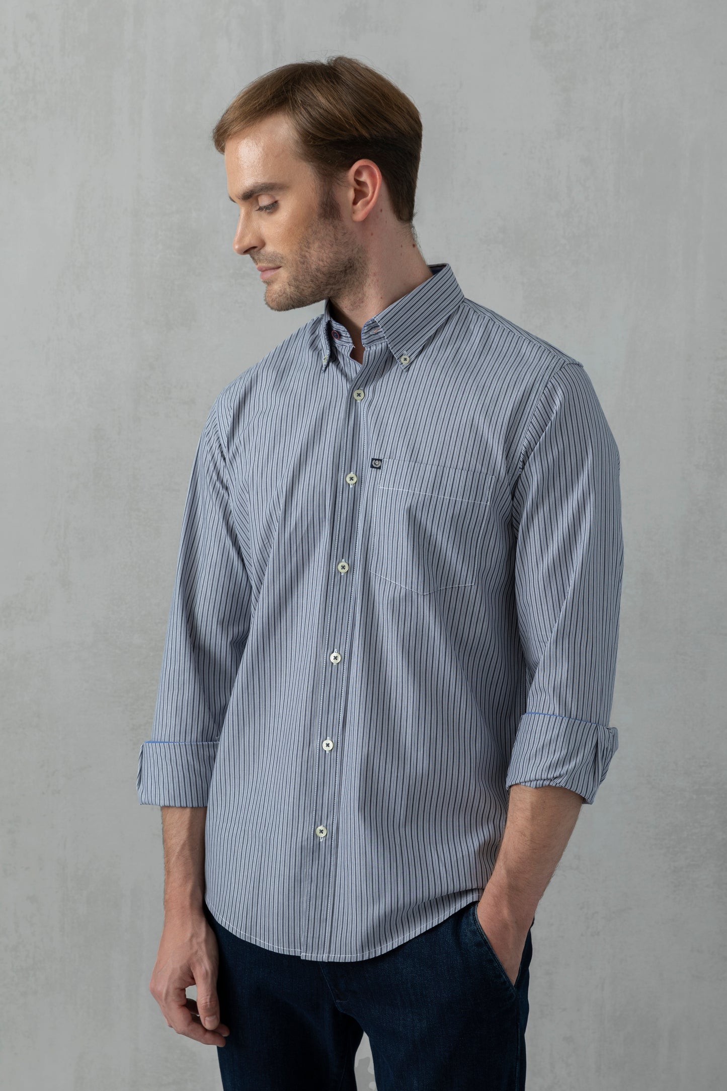 Button-down striped shirt in popeline cotton