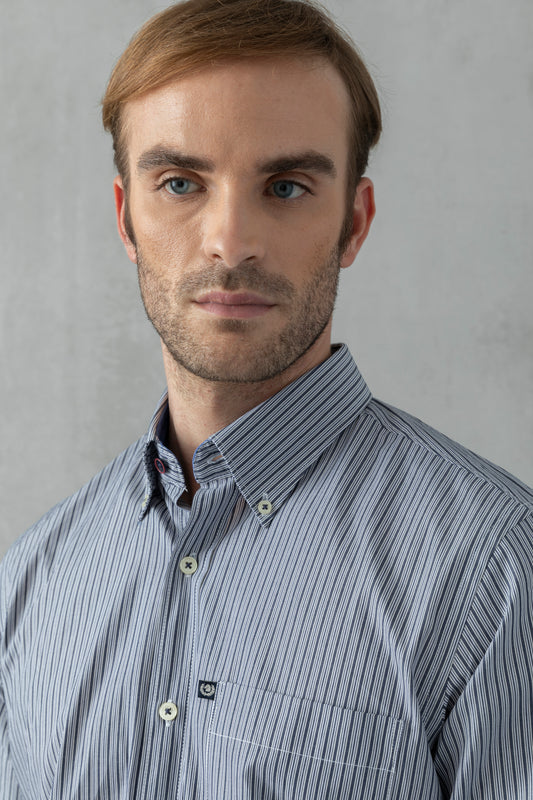 Button-down striped shirt in popeline cotton