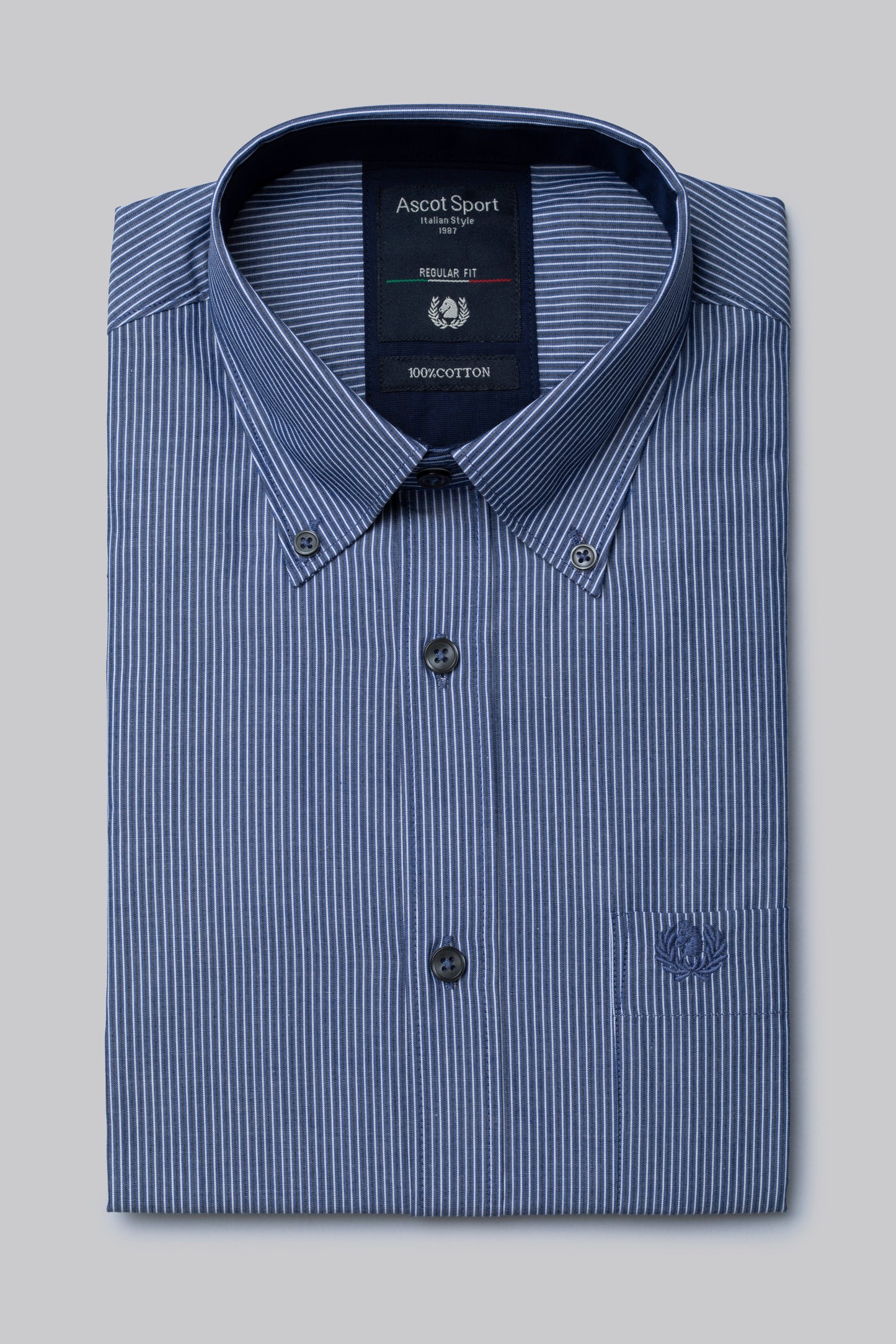 Camicia button down in popeline di cotone micro riga