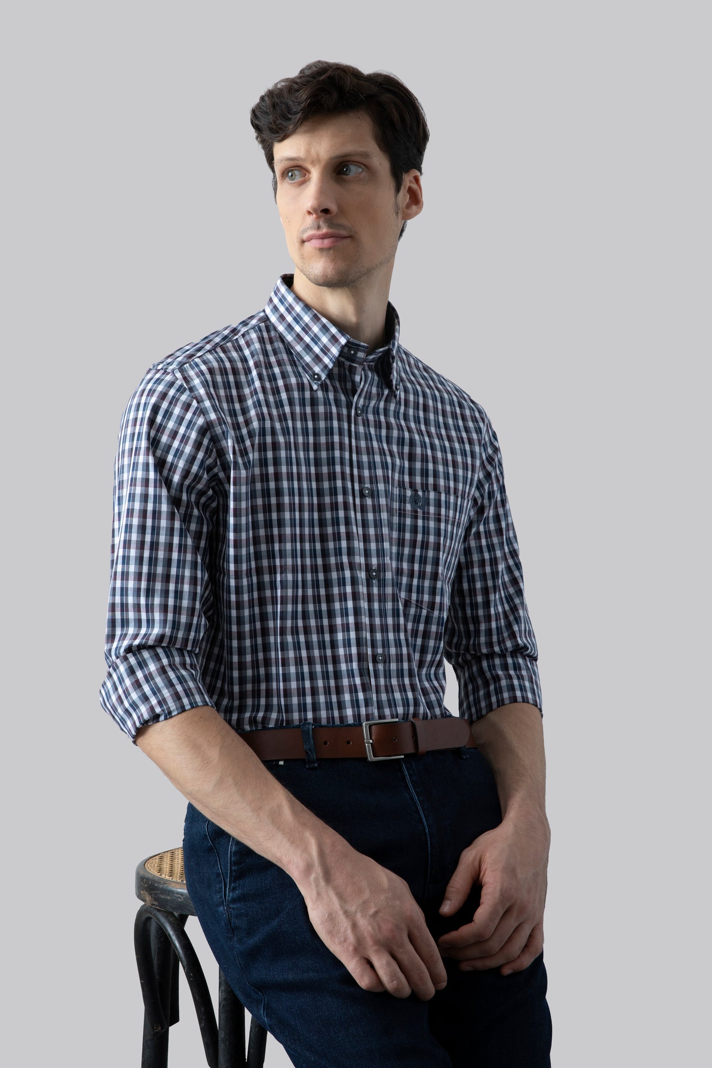 Camicia button down con motivo a quadri multicolore