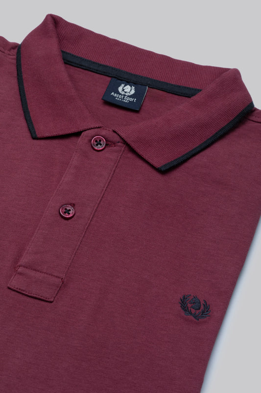 Long-sleeved cotton suede polo shirt