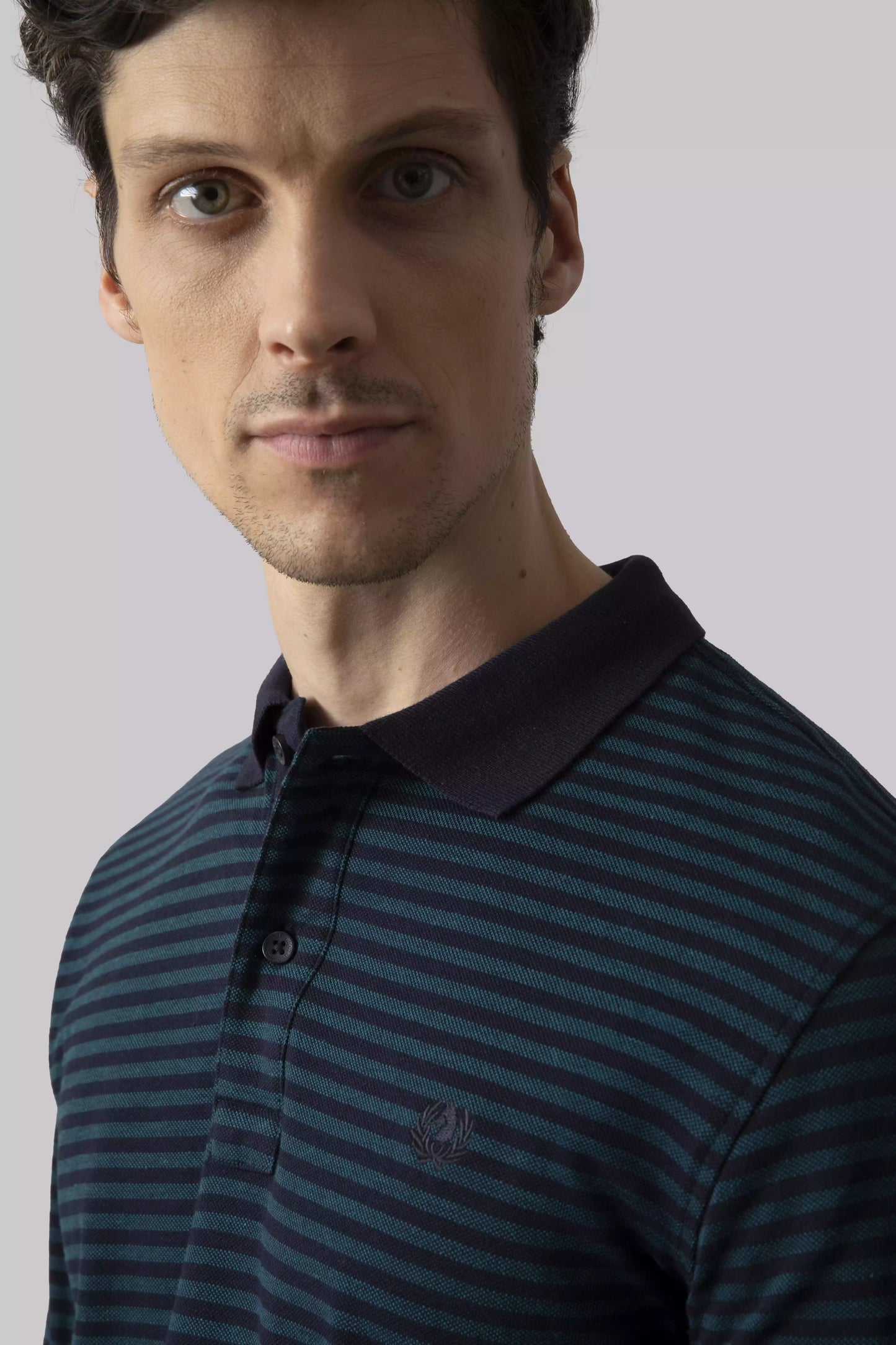 Polo Manica Lunga micro riga con collo e polsi a contrasto
