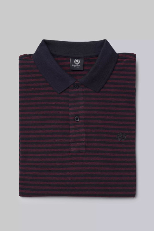 Micro striped long sleeve polo shirt with contrasting collar and cuffs