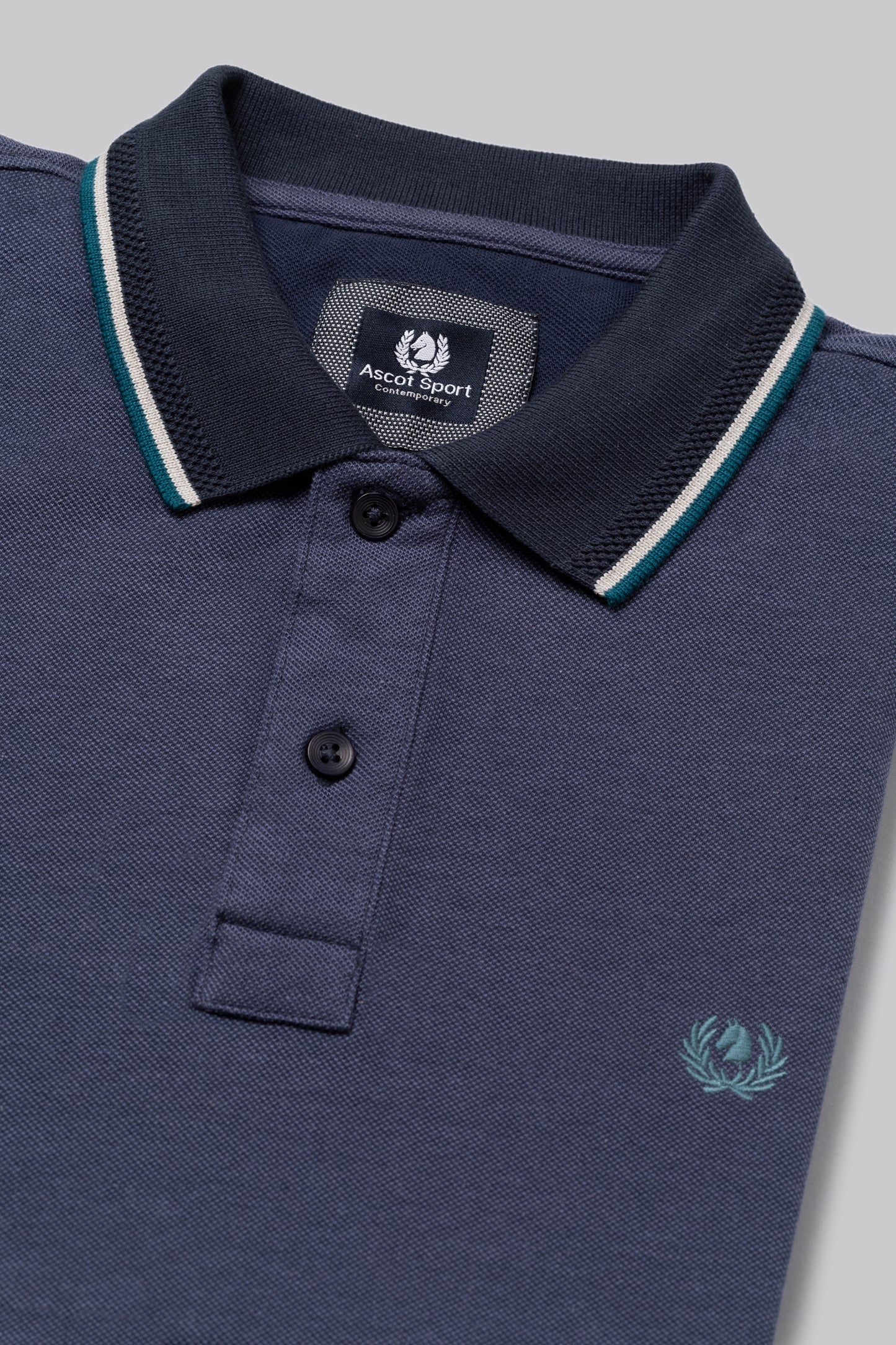 Long sleeve polo shirt in 100% two tone cotton