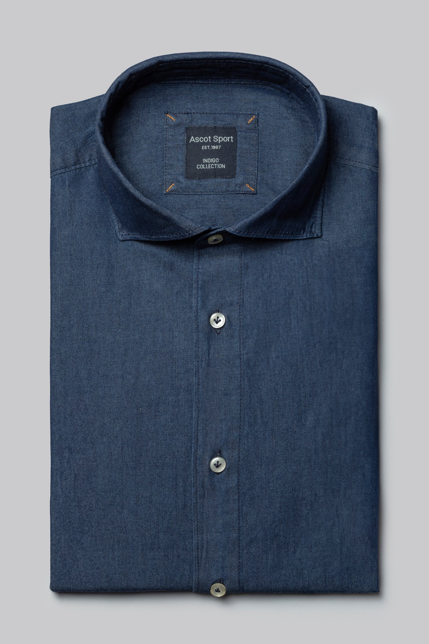 Camicia collo classico in denim di cotone lavaggio blu scuro