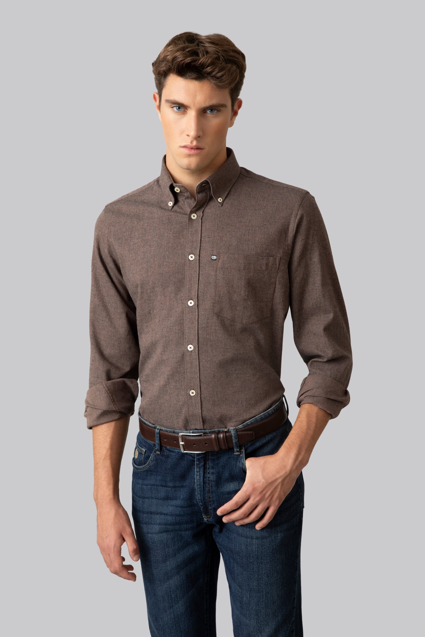 Camicia in flanella di cotone melange
