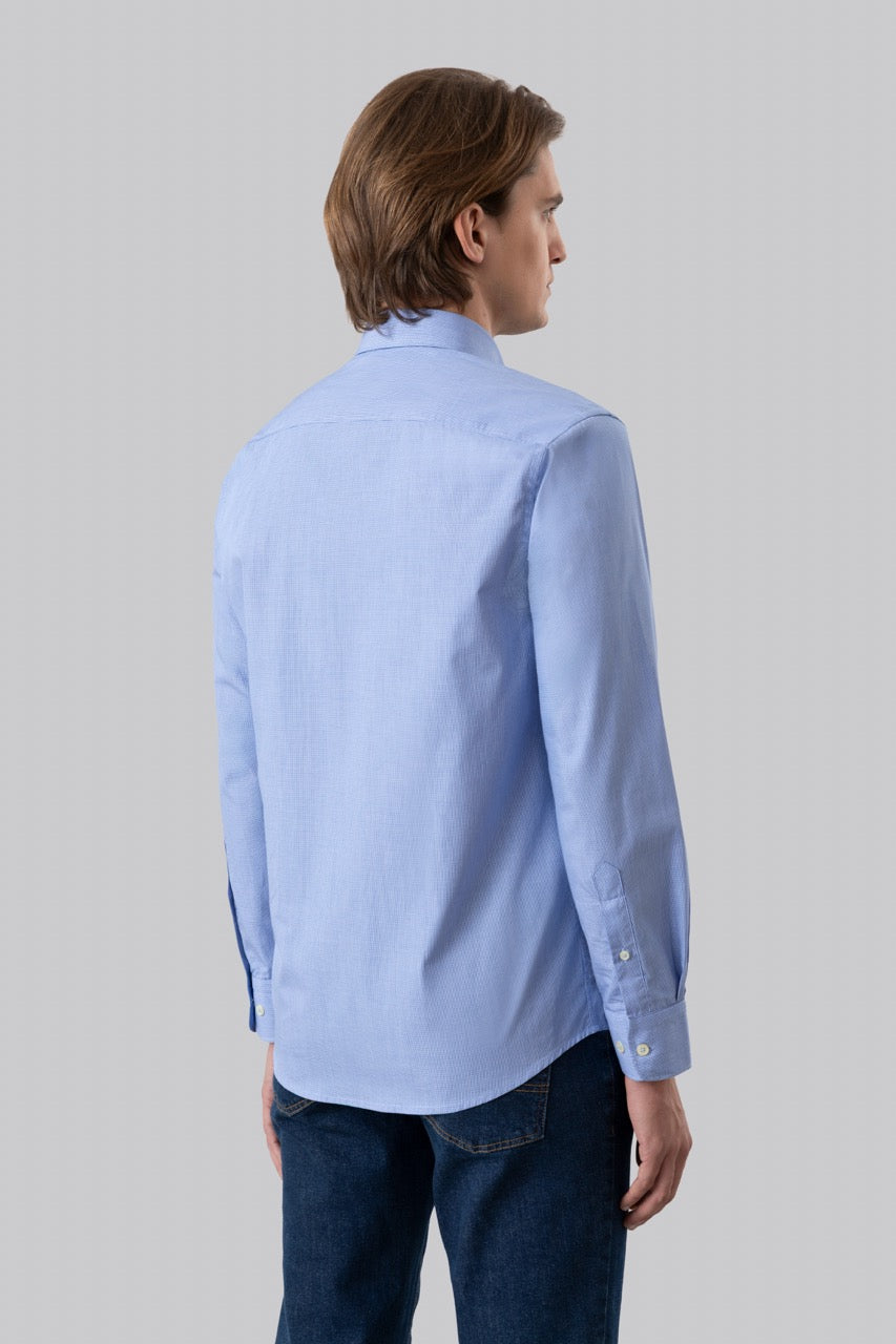 Camicia button down micro quadro in 100% popeline di cotone
