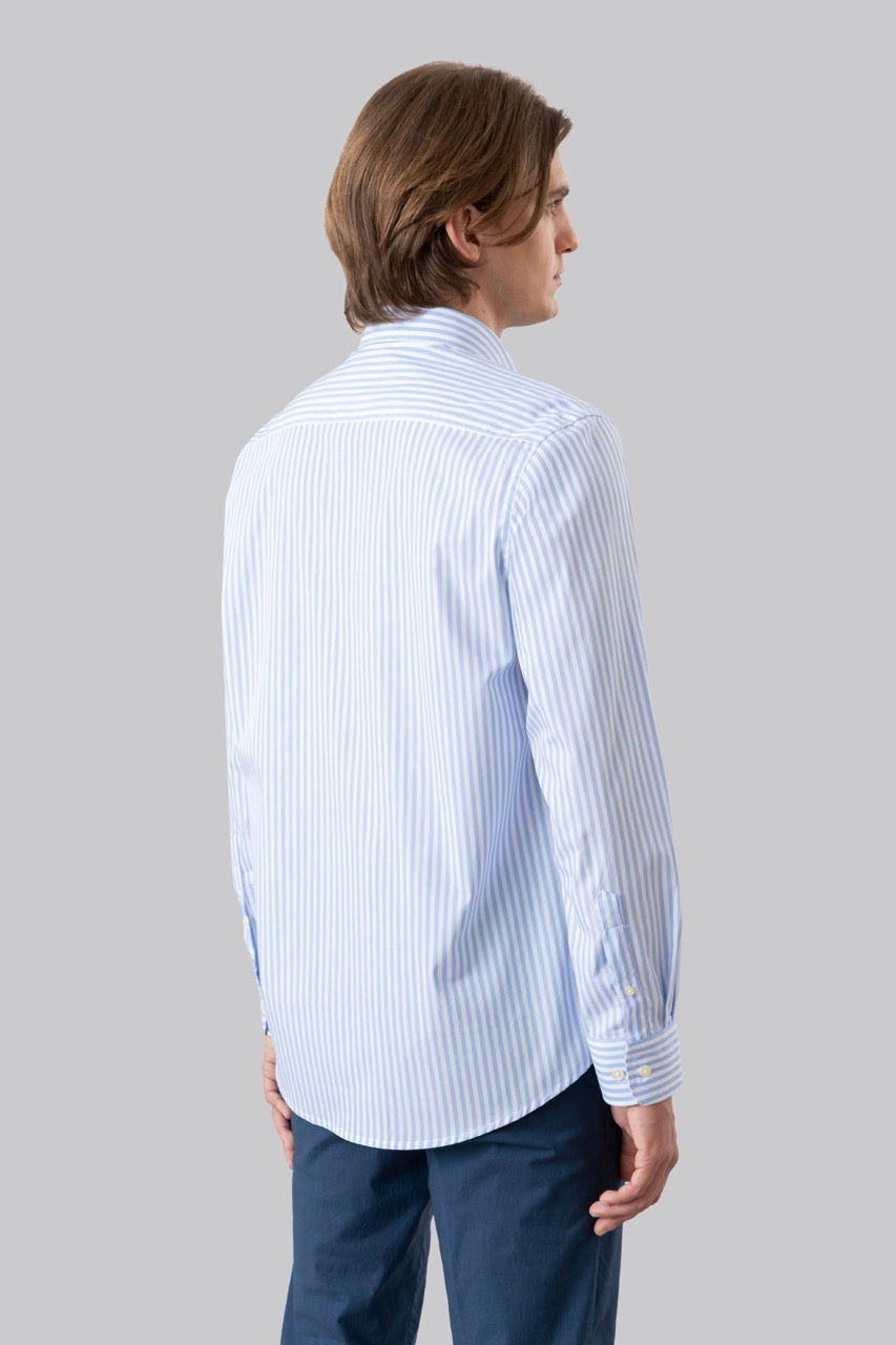 Camicia button down rigata in 100% popeline di cotone