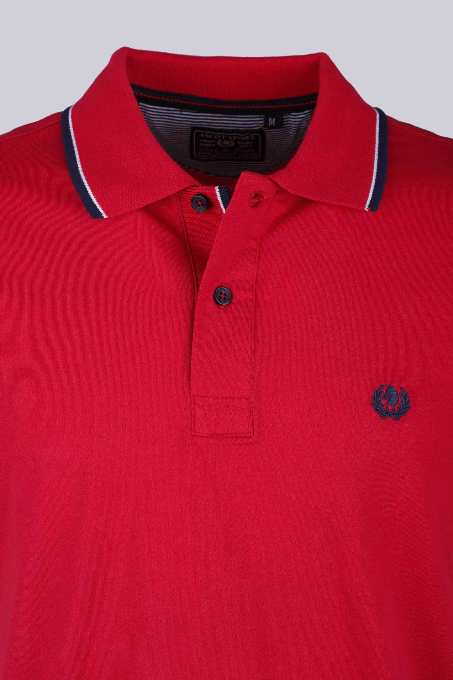 Red polo shirt with contrasting details