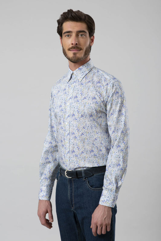 Floral print stretch poplin shirt